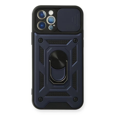 Apple İphone 12 Pro Kılıf Pars Lens Yüzüklü Silikon - Lacivert
