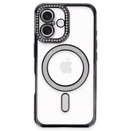 Apple İphone 16 Plus Kılıf Joke Simli Magneticsafe Kılıf - Siyah