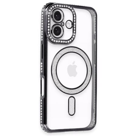 Apple İphone 16 Plus Kılıf Joke Simli Magneticsafe Kılıf - Siyah