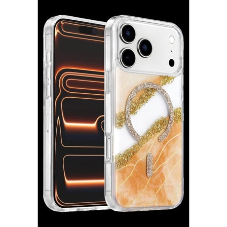 Onegif Apple İphone 17 Pro Lotus Simli Magsafe Kapak - Turuncu