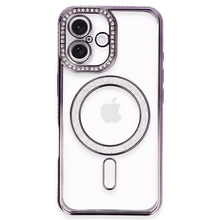Apple İphone 16 Kılıf Joke Simli Magneticsafe Kılıf - Derin Mor
