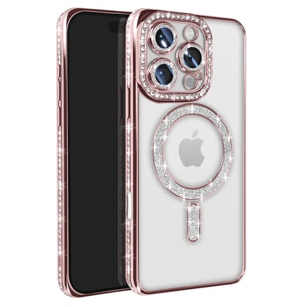 Apple İphone 16 Pro Max Kılıf Joke Simli Magneticsafe Kılıf - Pembe