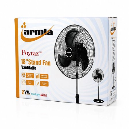 18 İnç Sanayi Vantilatör  3 Metal Kanat: Çap:56cm - Y: 140cm - 3 Kademe Hız   80w Bx40