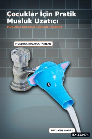 Fil Figürlü 11x9x7 cm Musluk Uzatıcı Başlık Aparatı, 1 Adet Çocuk El Yıkama BX-313474