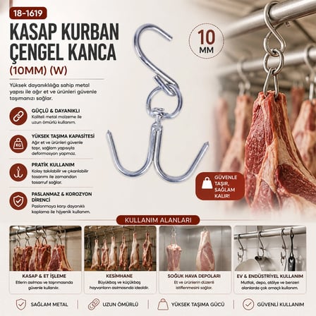10 Adet 10mm W Kasap Kurban Çengel Kanca Bx40