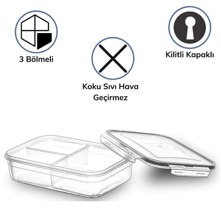 3 Bölmeli Kilitli Kapaklı 1 Litre Erzak Saklama Kabı Lc-510 Bx40