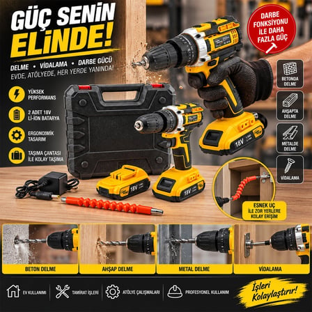 Sarı 1850 Rpm Stanlıy-cordless 18w Şarjlı Matkap Seti Çantalı Yedek Batarya Ats1402 Bx40