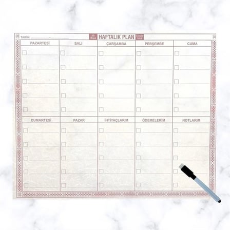 Şeffaf Kendiliğinden Yapışkanlı Kalemli Haftalık Planlayıcı 40cm-50cm Bx40
