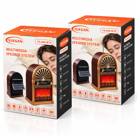 Solar - İbreli Şömineli Radyo - Retro Am - Fm - Sw Usb - Type-c Sarjlı Bt - Tf - Usb Speaker Yg-6041bts Bx40