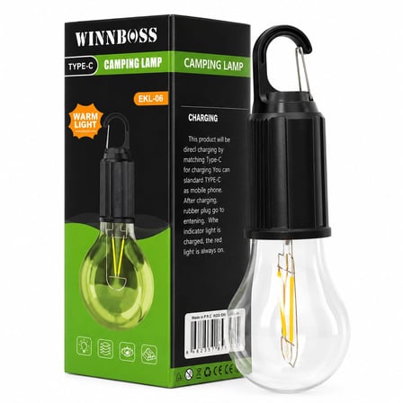 Usb Şarjlı Seyyar Ampul Model=rustik Kamp Lambası Mandallı Kanca Askılık 3-kademe Işık Ekl-06 G-912 Bx40