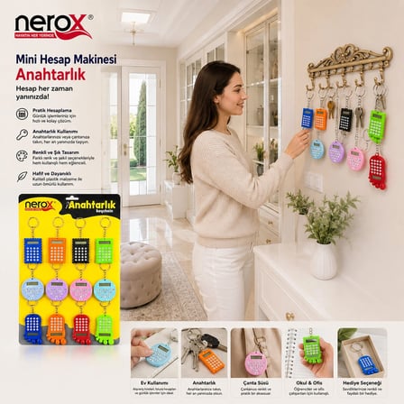 12 Adet Hesap Mak. Anahtarlık Renkli Plastik Nrx-4089 Bx40