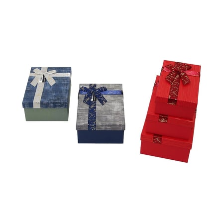 3pcs D.dörtgen Çizgili Mix Renkli Karton Hediye Kutusu Kurdelalı 22.5x15.5-20.5x13.5-18.5x11.5cm Bx40