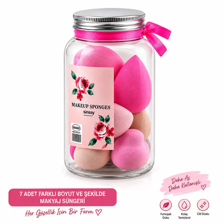 70 Adet Makyaj Sünger Seti Plastik Kova Bx40