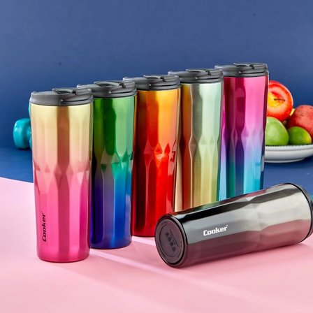 500ml Diamond Termos Bardak Renkli Paslanmaz Çelik - Kaydırmaz Tpr Taban - Sızdırmaz Kapak Bx40