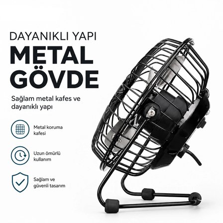 Usb Şarjlı - Metal Gövde 14.5x7.5x15cm Mini Masaüstü Fan - Vantilatör Efn-482 Bx40