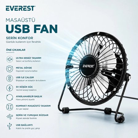 Usb Şarjlı - Metal Gövde 14.5x7.5x15cm Mini Masaüstü Fan - Vantilatör Efn-482 Bx40
