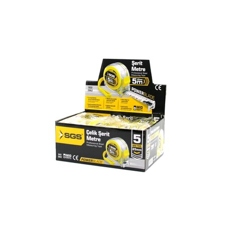 12 Adet 5mt X 25mt Şeffaf Stoplu Şerit Metre Bx40