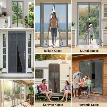 Mıknatıslı Kapı Sinekliği Gri 100x210 Cm Otomatik Kapanan Manyetik Tül Sineklik Bx40