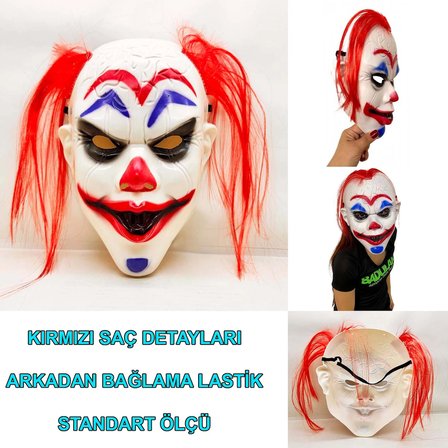 Kızıl Saçlı Joker Palyaço Maskesi Bx40
