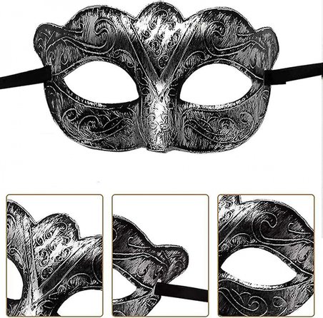 Maskeli Balo Antik Gri Gümüş Eskitilmiş Maske Balo Venedik Bx40