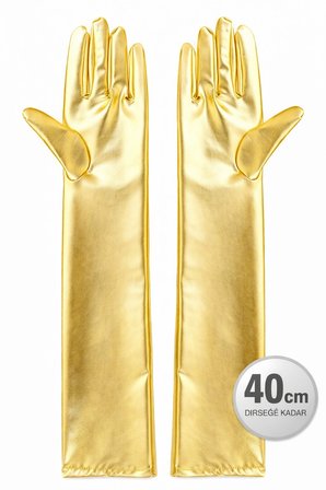 Altın Renk Dirsek Altı Lüks Saten Eldiven 40 Cm Bx40