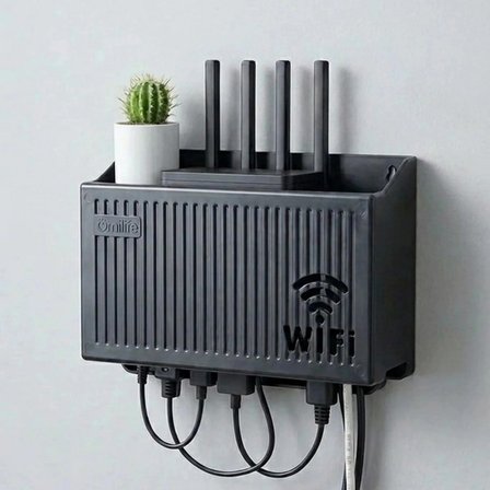 Duvar Tipi Wi-fi Modem Saklama Kutusu(siyah) – Kablo Düzenleyici Router Raf Organizer Bx40