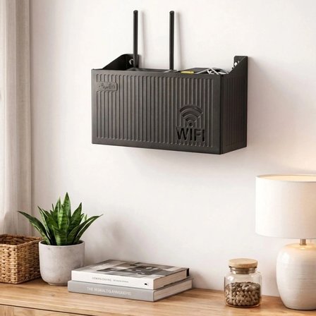 Duvar Tipi Wi-fi Modem Saklama Kutusu(siyah) – Kablo Düzenleyici Router Raf Organizer Bx40