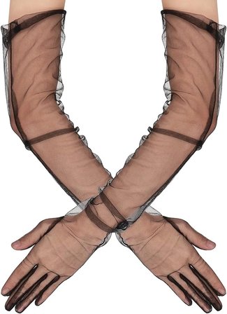 Uzun Boy Likralı Siyah Renk Yetişkin Mega Tül Eldiven 53 Cm Bx40