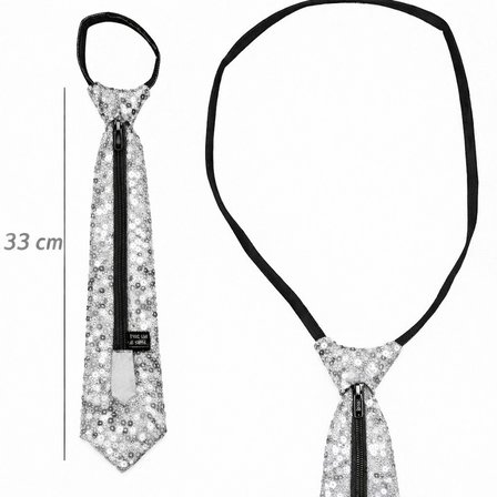 Gümüş Renk Pul Payetli Işıltılı Parti Kravatı 33 Cm Bx40