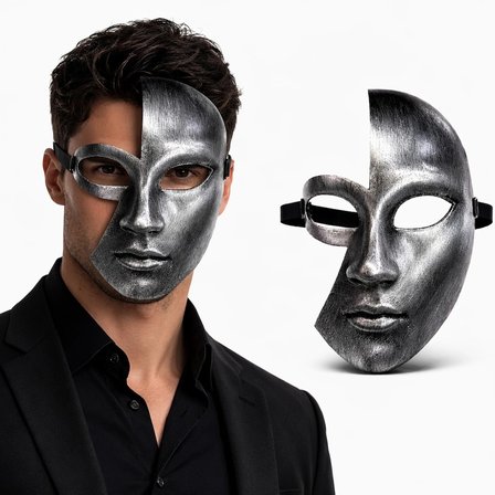 Antik Efektli Gümüş Yarım Yüz Plastik Parti Maskesi Bx40