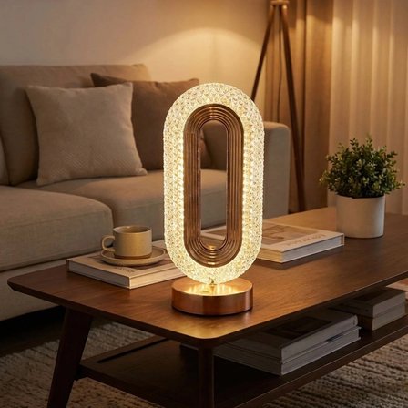 Oval Şeklinde Kristal Led Masa Lambası – Dokunmatik, 3 Renk Işık Modlu, Şarjlı Dekoratif Gece Lambası Bx40