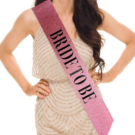 Pembe Üzeri Siyah Büyük Bride To Be Yazılı Simli Işıltılı Kuşak Kemer 10 Cm Genişlik Bx40
