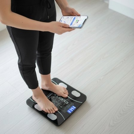 Dijital Baskül Yağ Ölçer Fonksiyonlu Akıllı Baskül Bluetooth Bağlantılı Tartı Bx40