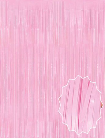 Soft Pembe Püsküllü Kapı Perdesi - Parti, Baby Shower, Cinsiyet Partisi 1x2 M Bx40