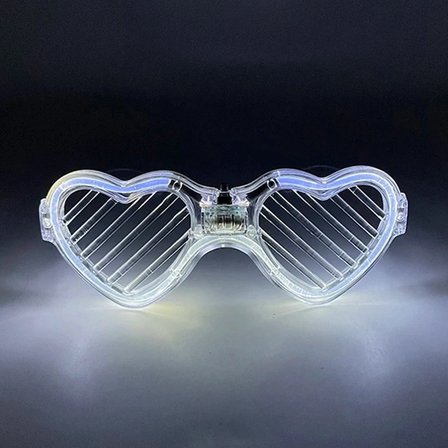 Beyaz Led Işıklı Kalp Gözlük – 3 Modlu Parti - Glow Gözlüğü Bx40