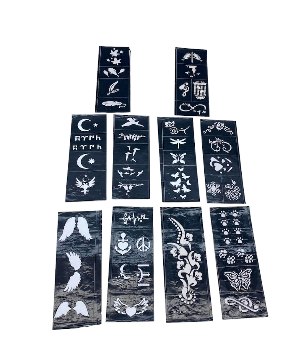 Mix Desen 8x20cm Tüp Kına Desen Çıkartma Şablonu 10 Parça Bx40