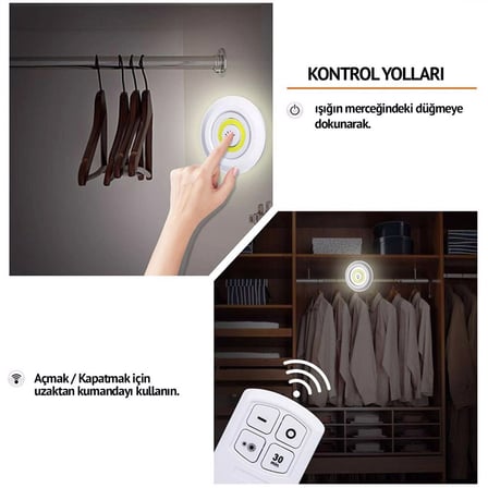 Uzaktan Kumandalı Yapışkanlı Led Spot Lamba Bx40