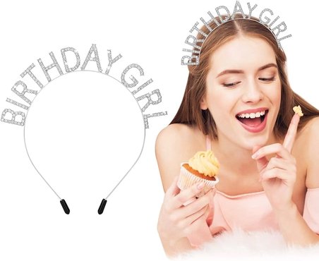 Kristal Taşlı Gümüş Birthday Girl Yazılı Doğum Günü Parti Tacı 19x11 Cm Bx40