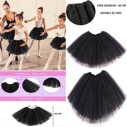 Siyah Renk Tütü Etek Bale Eteği Gösteri Eteği Çocuk Bebek Boy Bx40