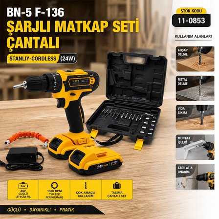 Banco Bn-5 F-136 Stanlıy Sarı 24w Professıonal Şarjlı Darbeli Matkap Seti Çantalı Bx40