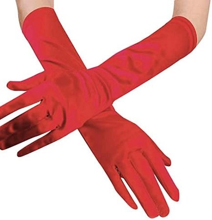 Kırmızı Renk Dirseğe Kadar Uzun Kumaş Eldiven 40 Cm Bx40