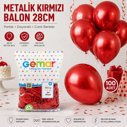 Gm-110-53 Metalik - Kırmızı Balon 11&amp;apos;&amp;apos; - 28cm - 100 Parça Bx40