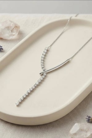 Zirkon Taşlı Pirinç Kadın Kolye - 45 cm Bar Tasarım, Gümüş Tonunda Tekli Ürün BX-313628