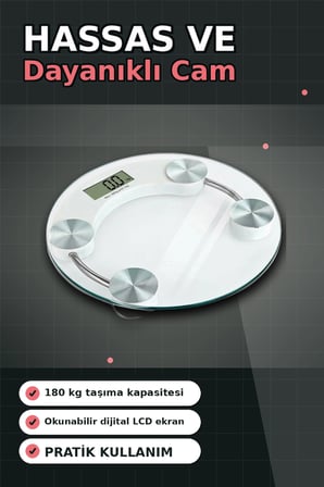Temperli Cam 180 Kg Kapasiteli Dokunmatik Baskül - Şeffaf Dijital Tartı, Ev Kullanımı BX-313434