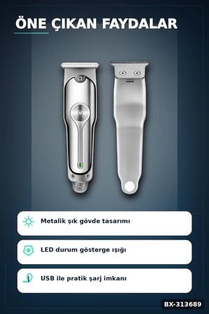 3 Kademeli Tıraş Makinesi Paslanmaz Çelik Bıçaklı 2 Saat Kullanım USB Şarjlı BX-313689