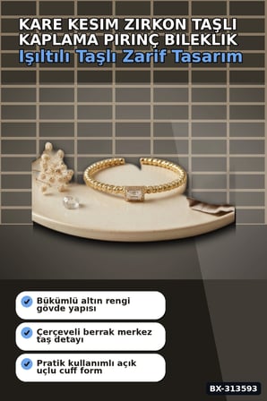 Kare Kesim Zirkon Taşlı Kaplama Pirinç Bileklik - Kadın Takı Aksesuarı BX-313593