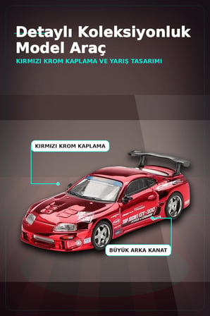 Diecast 1/64 Toyota Supra A80 Top Secret GT-300 Kırmızı Krom Model Araba BX-313385