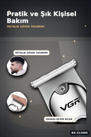 3 Başlıklı Şarjlı Tıraş Makinesi Paslanmaz Çelik Taraklı 14 cm 40 gr Sakal Saç Ense Tıraşı BX-313685