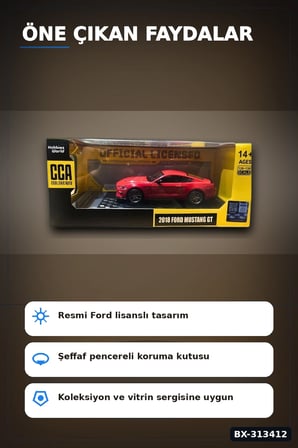 Detayli 1/32 Olcek 2018 Ford Mustang GT Kirmizi Kasik Model Araba Vitrin Icin 1 Adet BX-313412