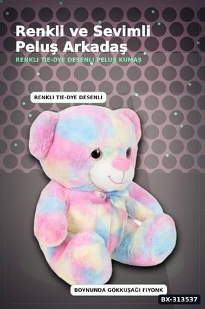Yumuşak Peluş Oyuncak Gökkuşağı Desenli Ayıcık 45 cm Sevimli Hediye İçin Tekli BX-313537